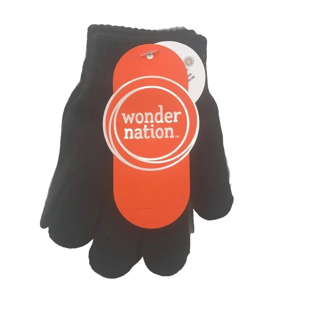 2 Pair Pack Wonder Nation Children's Gloves Black And Gray Ages Over 24 Months